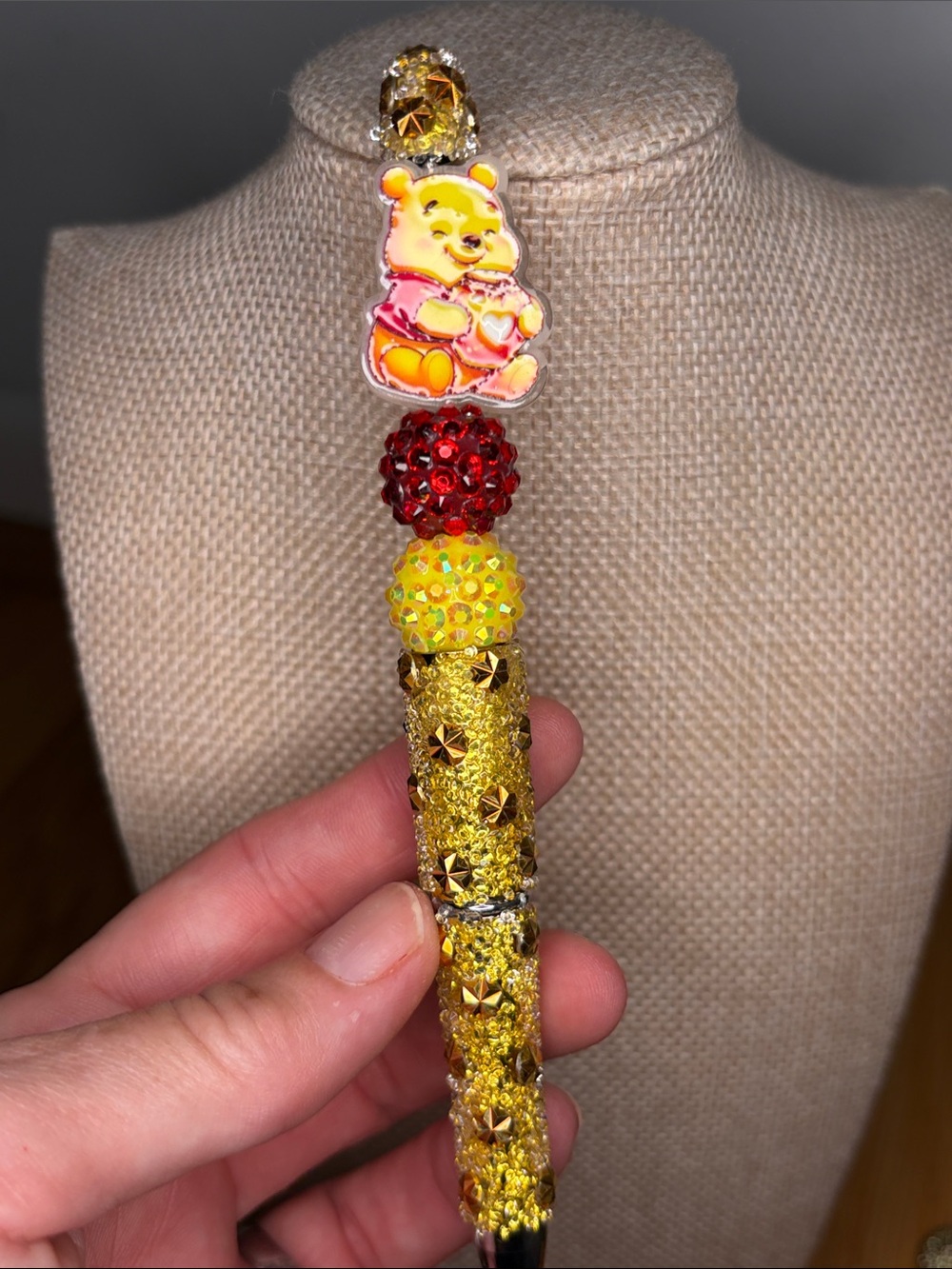 Yellow Sparkle Winnie the Pooh Beaded Pen